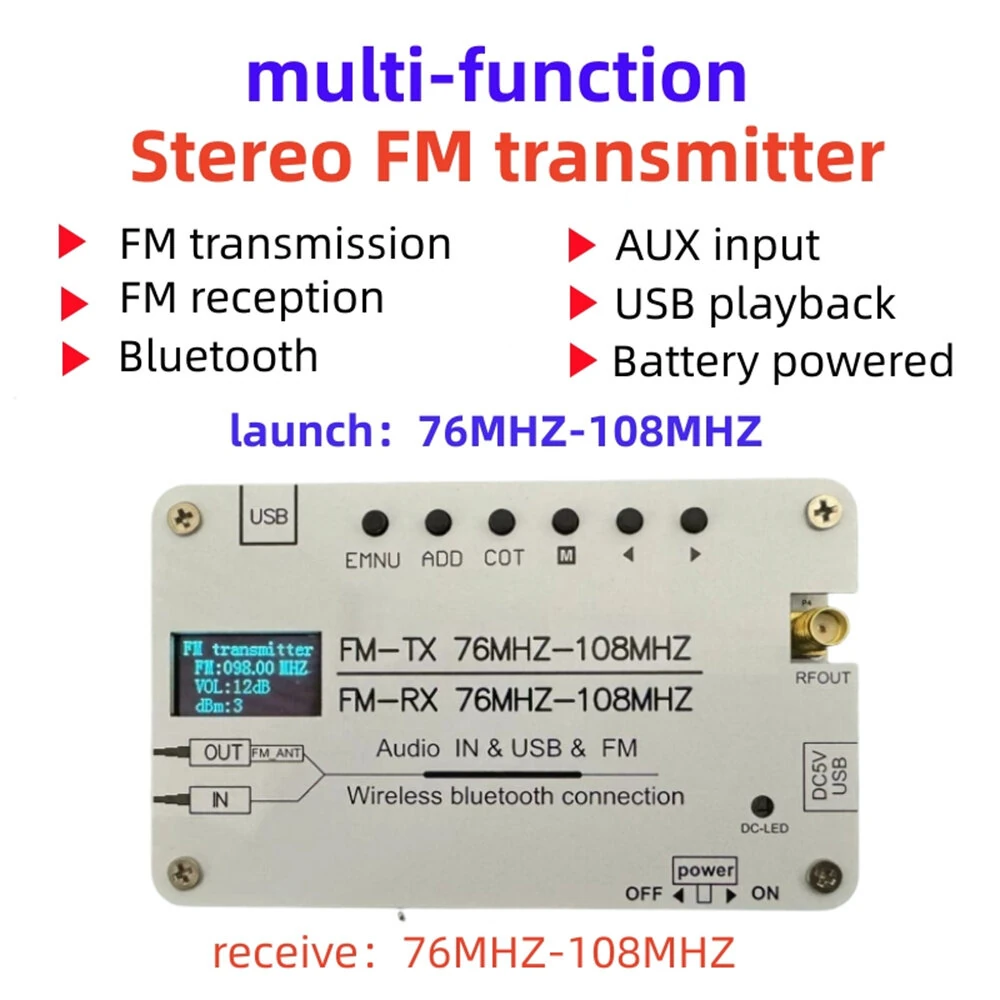 Multi-function FM Transmitter Receiver Bluetooth AUX USB Audio 76MHz-108MHz Built-in Rechargeable Battery Portable Radio — view 6