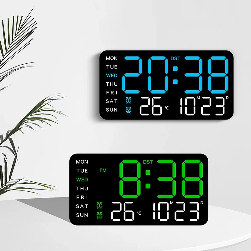 Multi-function LED Digital Wall Clock Borderless Electronic Clock Multifunctional Hanging Standing Clock Simple Digital Clock Display Living Room Wall Clock — Multi-function