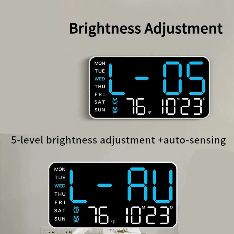 Multi-function LED Digital Wall Clock Borderless Electronic Clock Multifunctional Hanging Standing Clock Simple Digital Clock Display Living Room Wall Clock — view 10