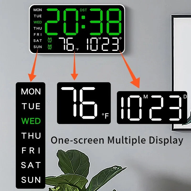 Multi-function LED Digital Wall Clock Borderless Electronic Clock Multifunctional Hanging Standing Clock Simple Digital Clock Display Living Room Wall Clock — view 11