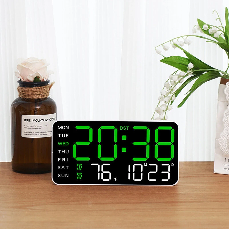 Multi-function LED Digital Wall Clock Borderless Electronic Clock Multifunctional Hanging Standing Clock Simple Digital Clock Display Living Room Wall Clock — view 3