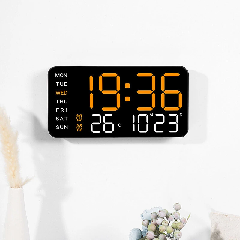 Multi-function LED Digital Wall Clock Borderless Electronic Clock Multifunctional Hanging Standing Clock Simple Digital Clock Display Living Room Wall Clock — view 4