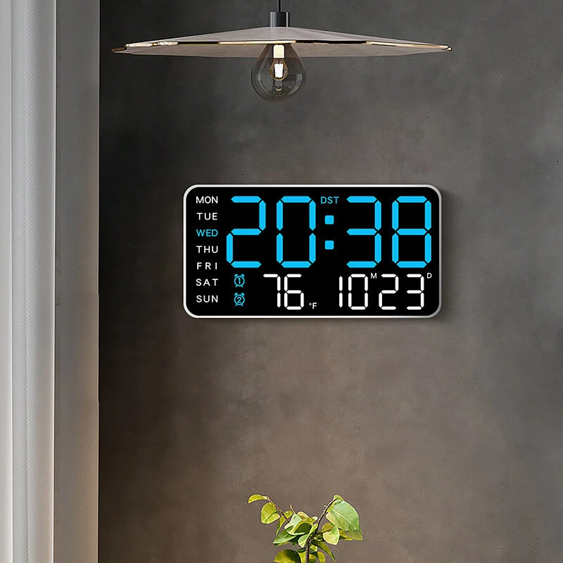 Multi-function LED Digital Wall Clock Borderless Electronic Clock Multifunctional Hanging Standing Clock Simple Digital Clock Display Living Room Wall Clock — view 5