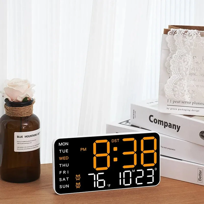 Multi-function LED Digital Wall Clock Borderless Electronic Clock Multifunctional Hanging Standing Clock Simple Digital Clock Display Living Room Wall Clock — view 6