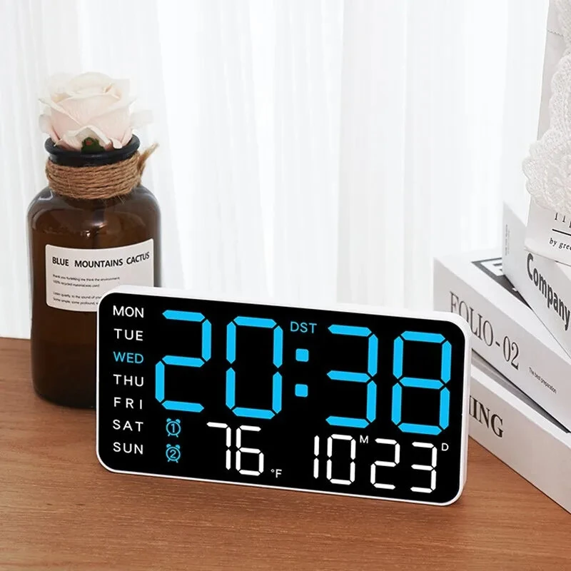 Multi-function LED Digital Wall Clock Borderless Electronic Clock Multifunctional Hanging Standing Clock Simple Digital Clock Display Living Room Wall Clock — view 8