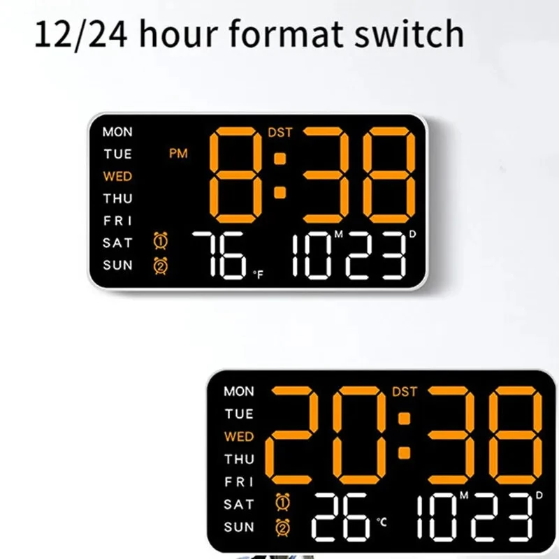 Multi-function LED Digital Wall Clock Borderless Electronic Clock Multifunctional Hanging Standing Clock Simple Digital Clock Display Living Room Wall Clock — view 9