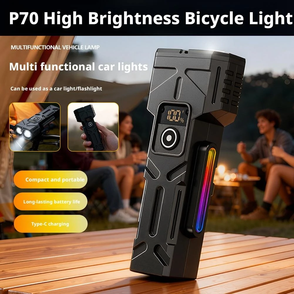 Multi-functional Digital Display Bicycle Headlight Waterproof Super Bright Flashlight for Outdoor Night Riding Hiking Camping — view 3