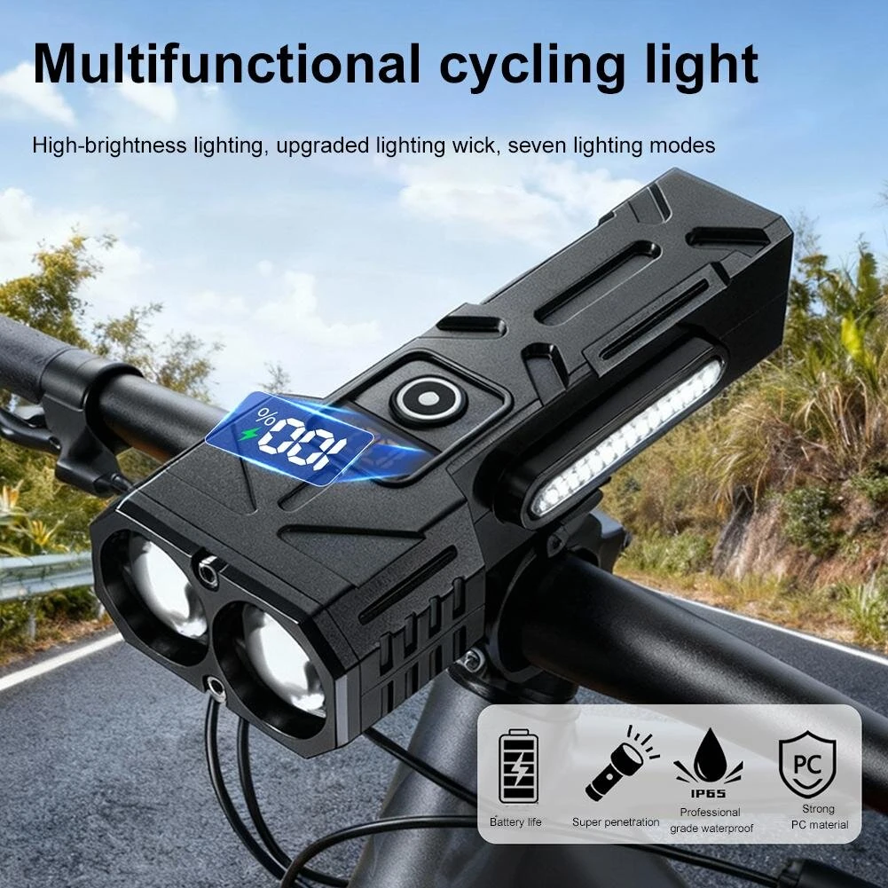 Multi-functional Digital Display Bicycle Headlight Waterproof Super Bright Flashlight for Outdoor Night Riding Hiking Camping — view 5