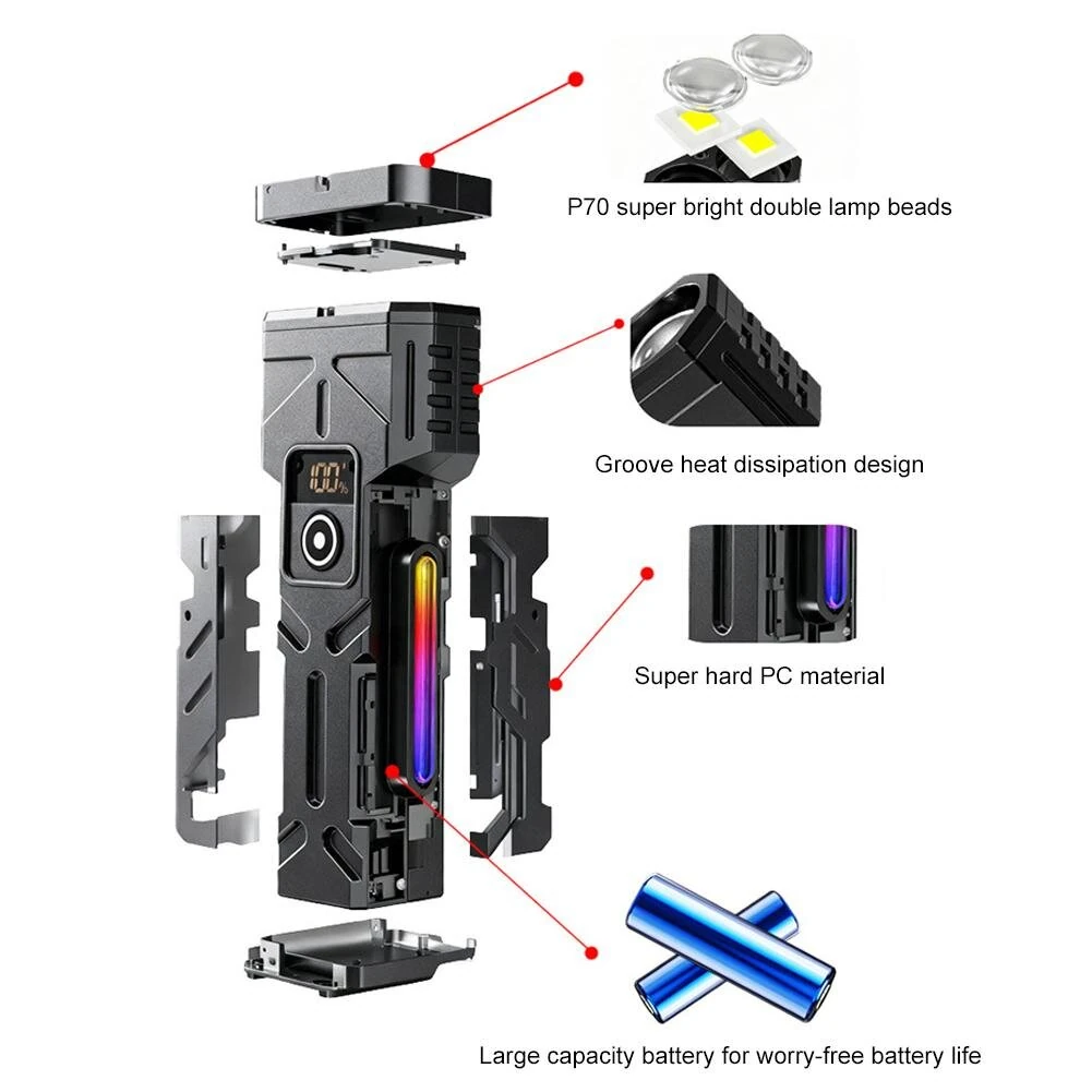 Multi-functional Digital Display Bicycle Headlight Waterproof Super Bright Flashlight for Outdoor Night Riding Hiking Camping — view 9