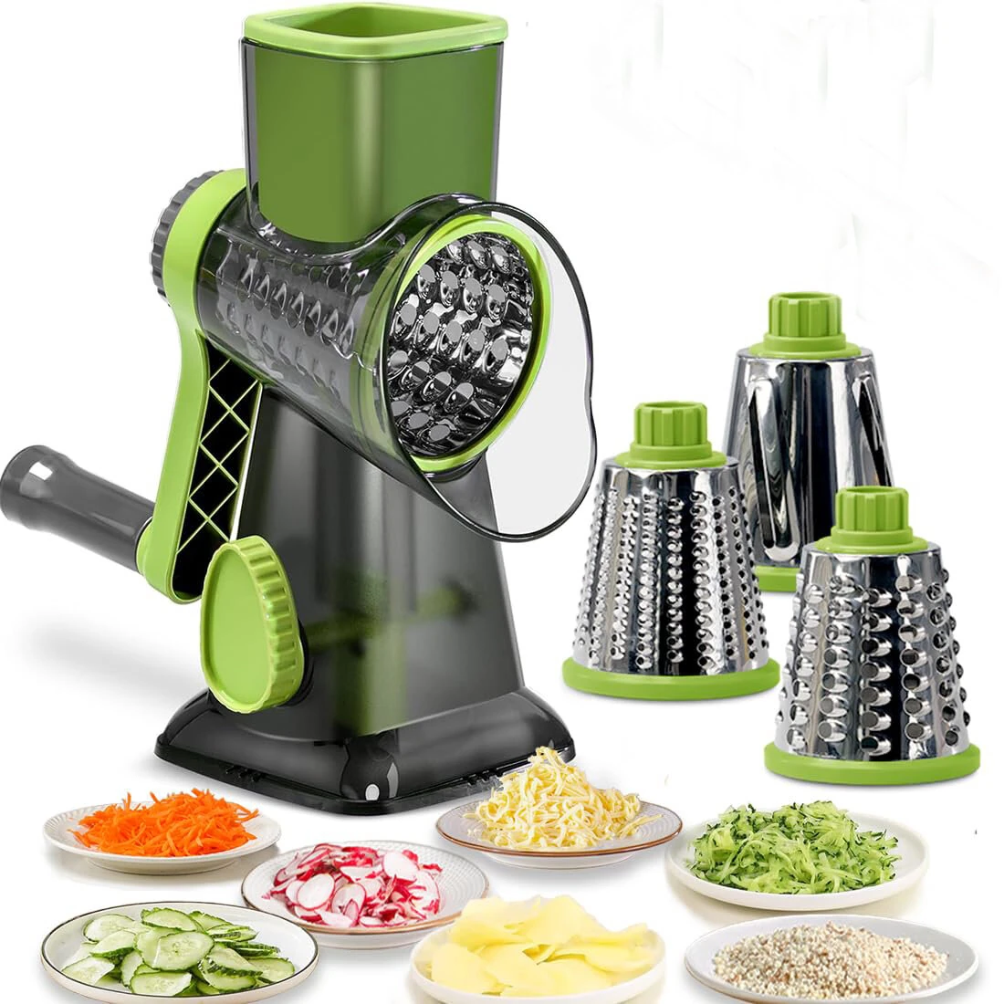 Multi-functional Hand Crank Rotary Slicer Vegetable Cutter Handheld Rotary Cheese Grater Cutter Round Mandoline with Handle Vegetable Slicer Carrot Cutter Nut Grinder — Multi-functional