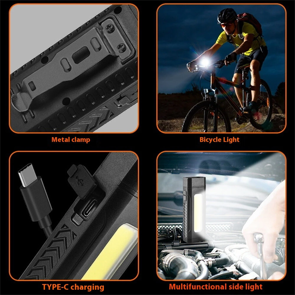 Multi-Functional Strong LED Flashlight With COB Side Light Portable USB Rechargeable Mini Torch Super Bright Cycling Bike Head Light Outdoor Hiking Camping Lamp — view 8