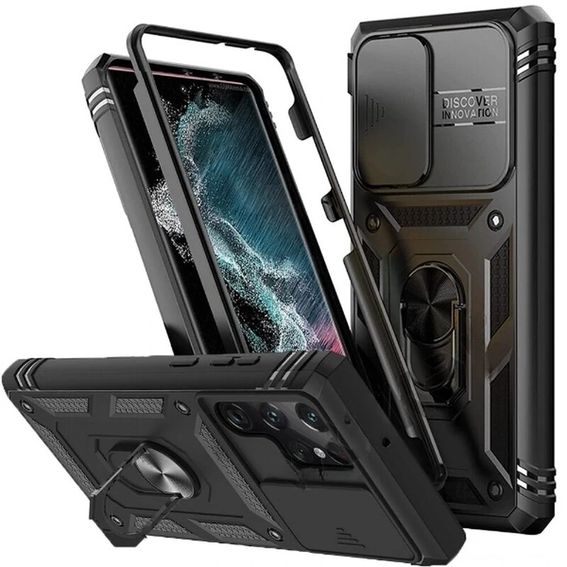Multi-layers Shockproof Mobile Phone Case with Metal Patch Ring Holder Hard PC+TPU Protective Case for Samsung Galaxy S23 Ultra — view 2
