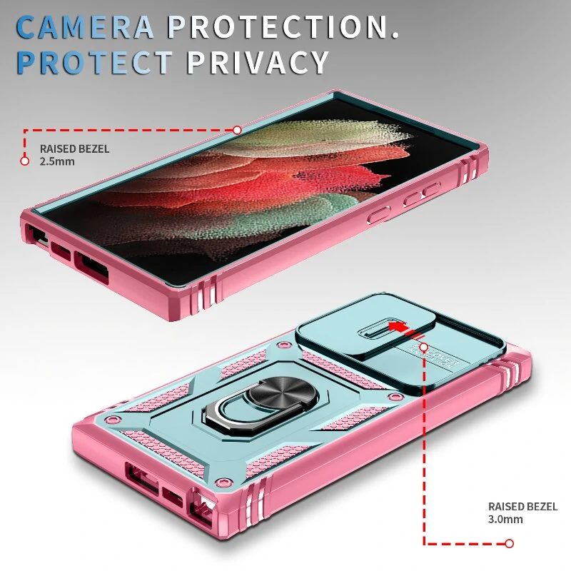 Multi-layers Shockproof Mobile Phone Case with Metal Patch Ring Holder Hard PC+TPU Protective Case for Samsung Galaxy S23 Ultra — view 4