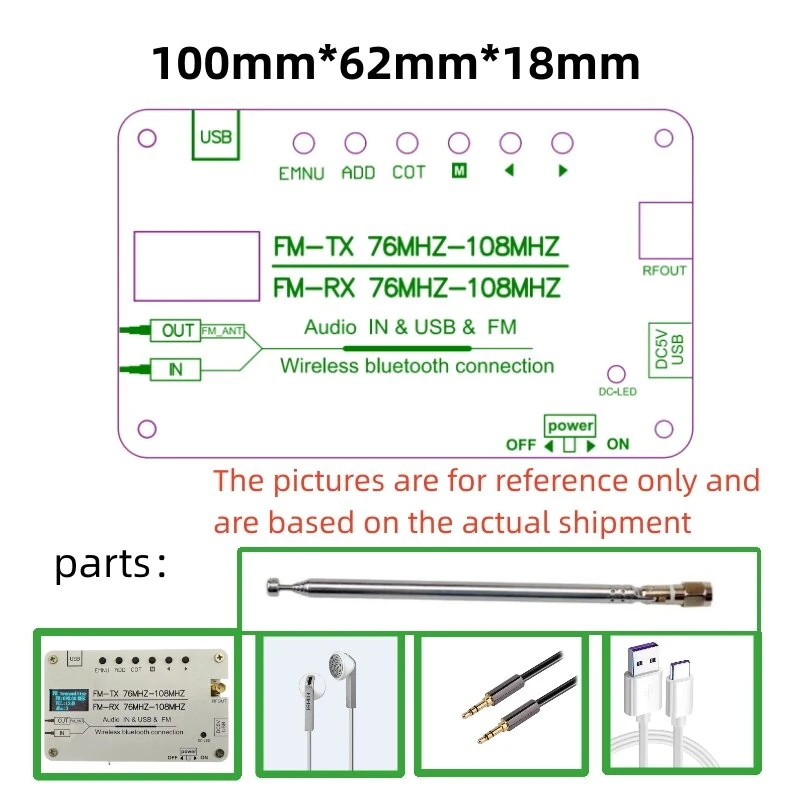 Multifunction Stereo FM Transmitter 76MHz-108MHz Frequency Range Bluetooth Audio Receiver Lithium Battery AUX USB Input Long Range FM Transmission — view 4