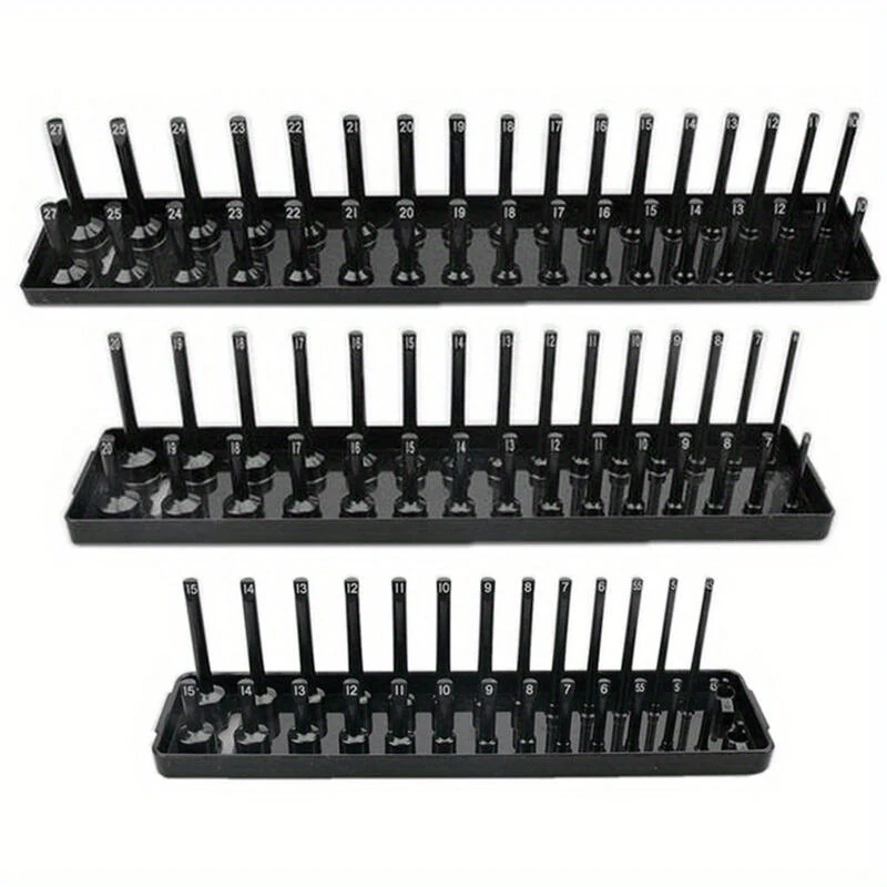 Multifunctional 3-PCS Plastic Socket Organizer Tray Set 1/4-Inch 3/8-Inch 1/2-Inch Metric/Imperial PVC Storage Holder for Home Garage Red/Black — Pricio