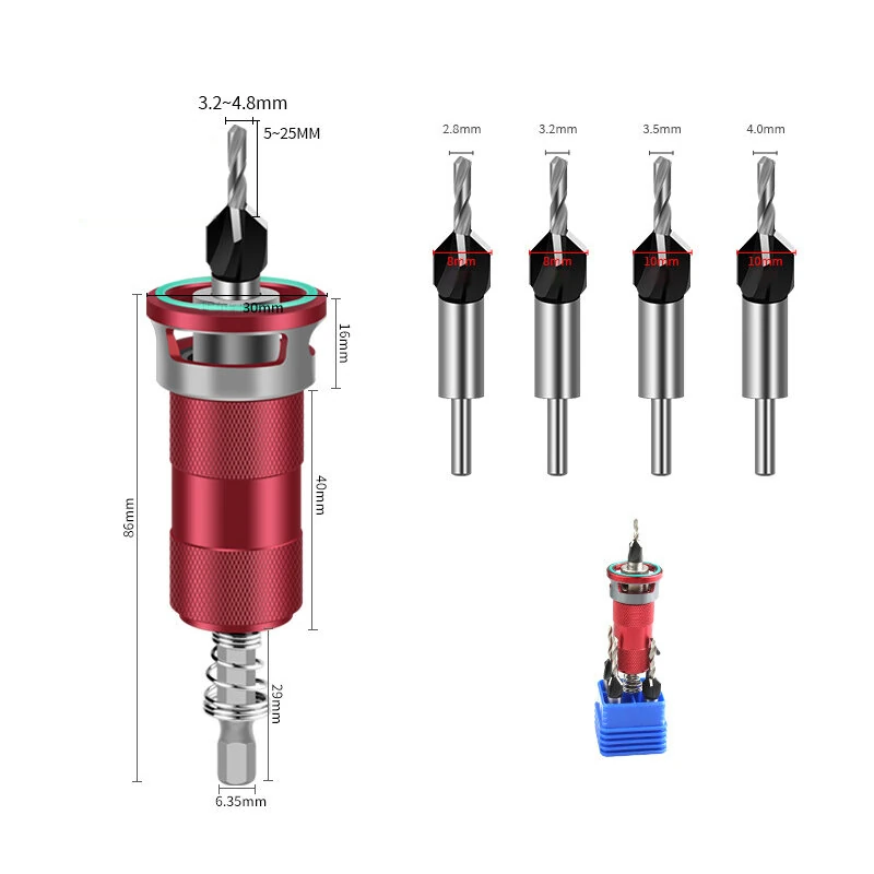 Multifunctional Countersink Drill Bits Adjustable Depth Aluminum Limit Ring High Precision Carbon Steel Bits Woodworking Tools 4 Sizes Drill Bits — view 7
