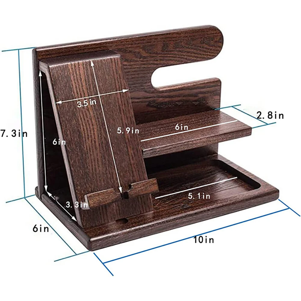 Multifunctional Desktop Charging Mobile Phone Holder Wooden Phone Storage Stand Key Holder Wallet Stand Watch Organizer — view 8