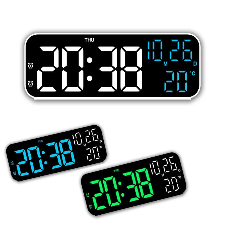 Multifunctional LED Clock 12/24H Digital Wall Alarm Clock LED Temperature Date Display Week Night Mode Table Clock Minimalist — view 2