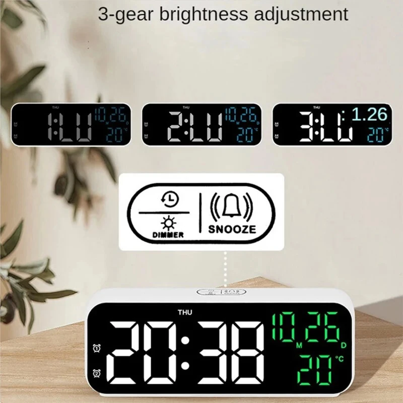 Multifunctional LED Clock 12/24H Digital Wall Alarm Clock LED Temperature Date Display Week Night Mode Table Clock Minimalist — view 3