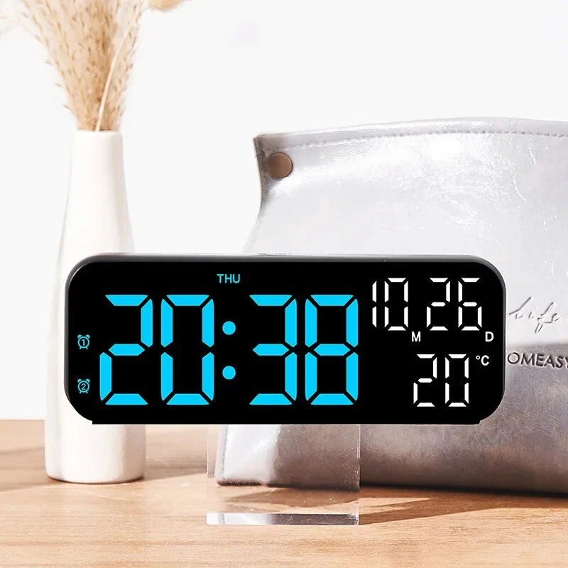 Multifunctional LED Clock 12/24H Digital Wall Alarm Clock LED Temperature Date Display Week Night Mode Table Clock Minimalist — view 5