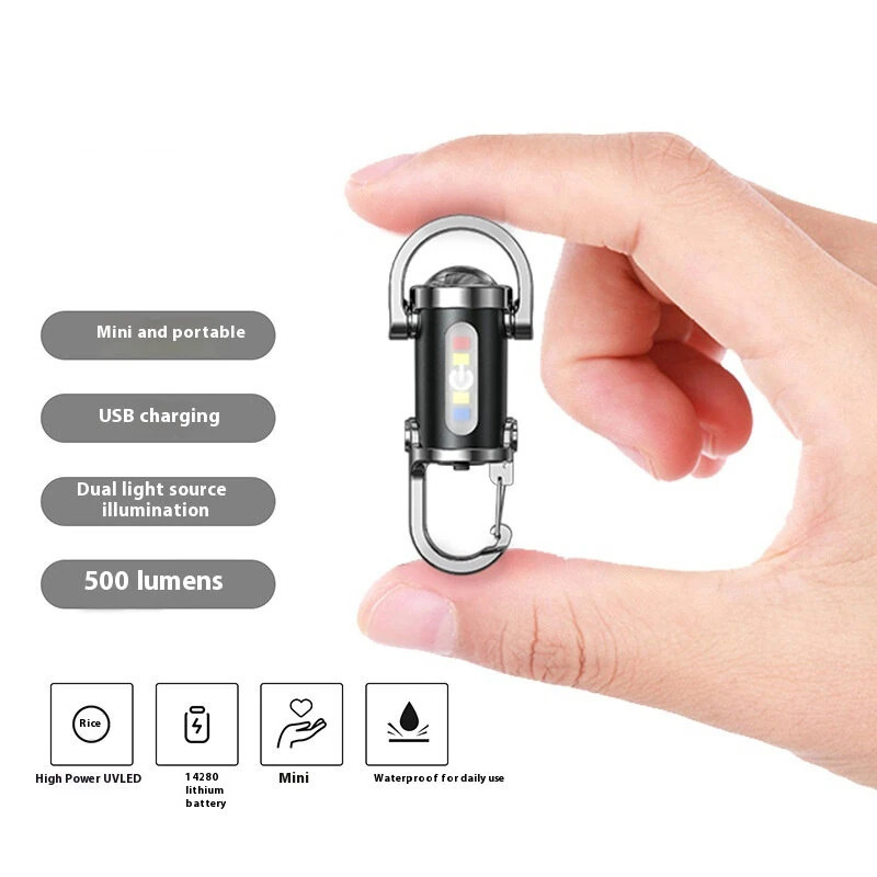 Multifunctional Mini LED Keychain Flashlight with UV Light USB Rechargeable Waterproof LED Keyring Practical Inspection Work Light Outdoor Activities Key Chain Light — view 3