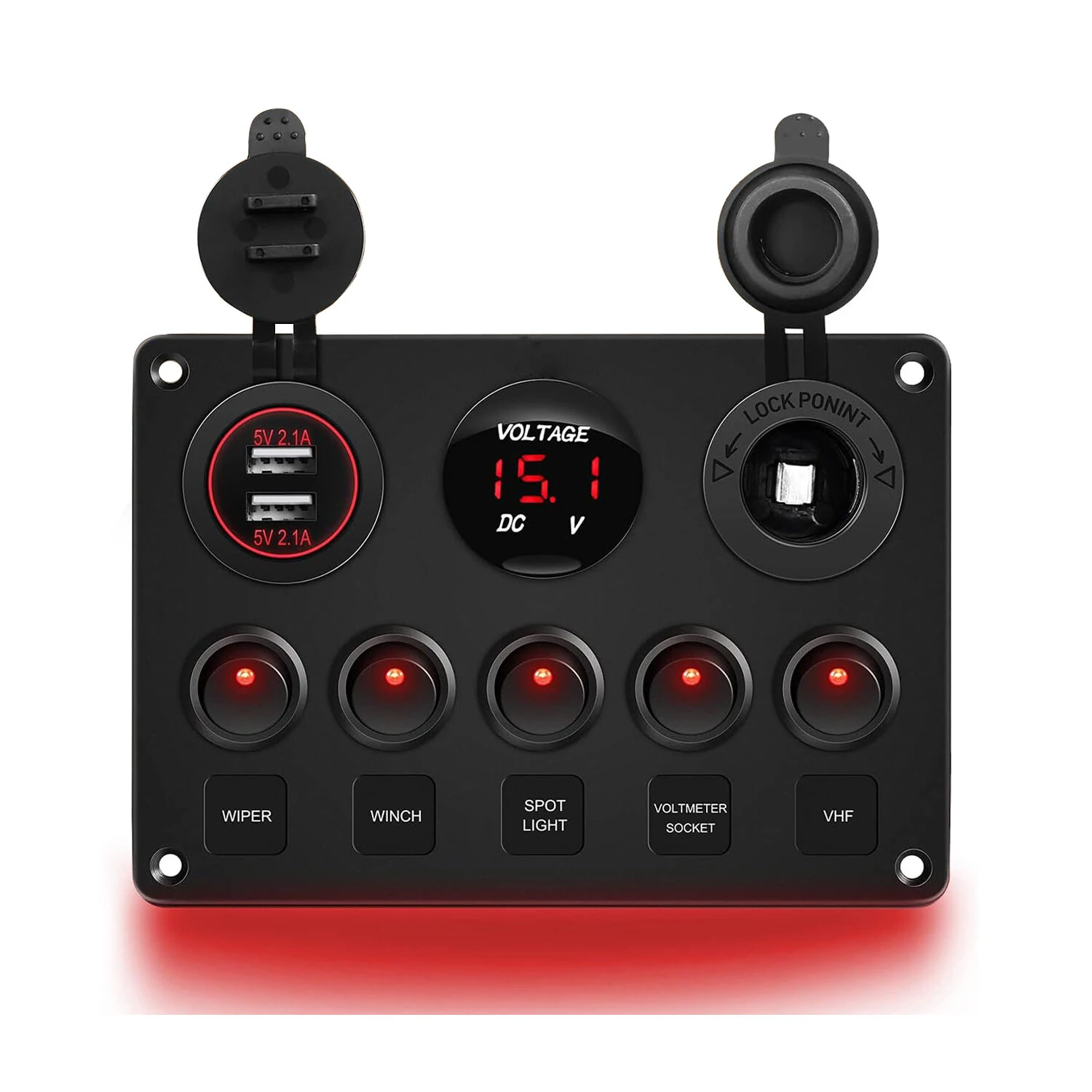 Multifunctional Rocker Switch Backlit Dual USB Charger Voltage Meter 12V Socket Switch Panel with Inline Fuse for RV Car Boat Truck Trailer — Pricio