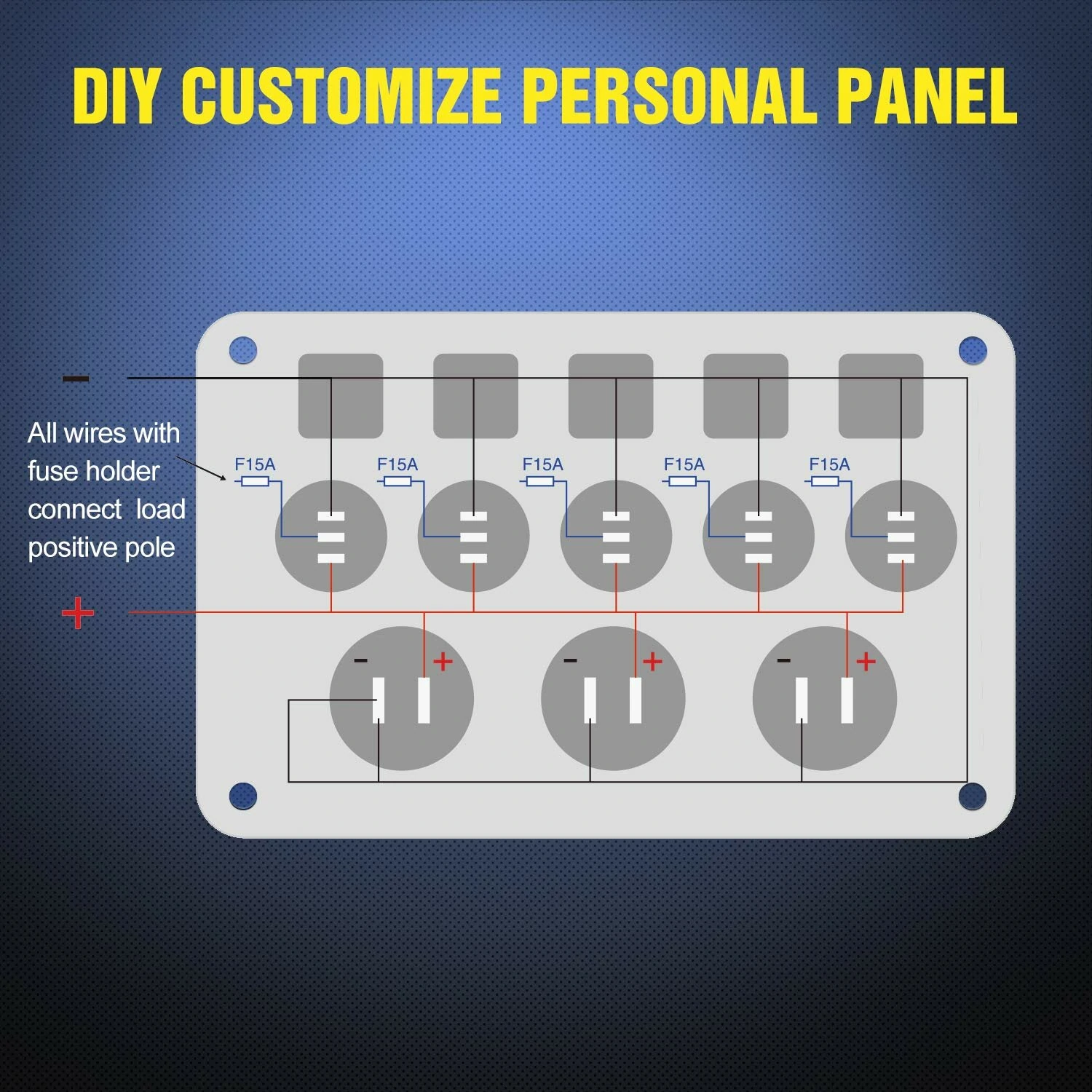 Multifunctional Rocker Switch Backlit Dual USB Charger Voltage Meter 12V Socket Switch Panel with Inline Fuse for RV Car Boat Truck Trailer — view 7