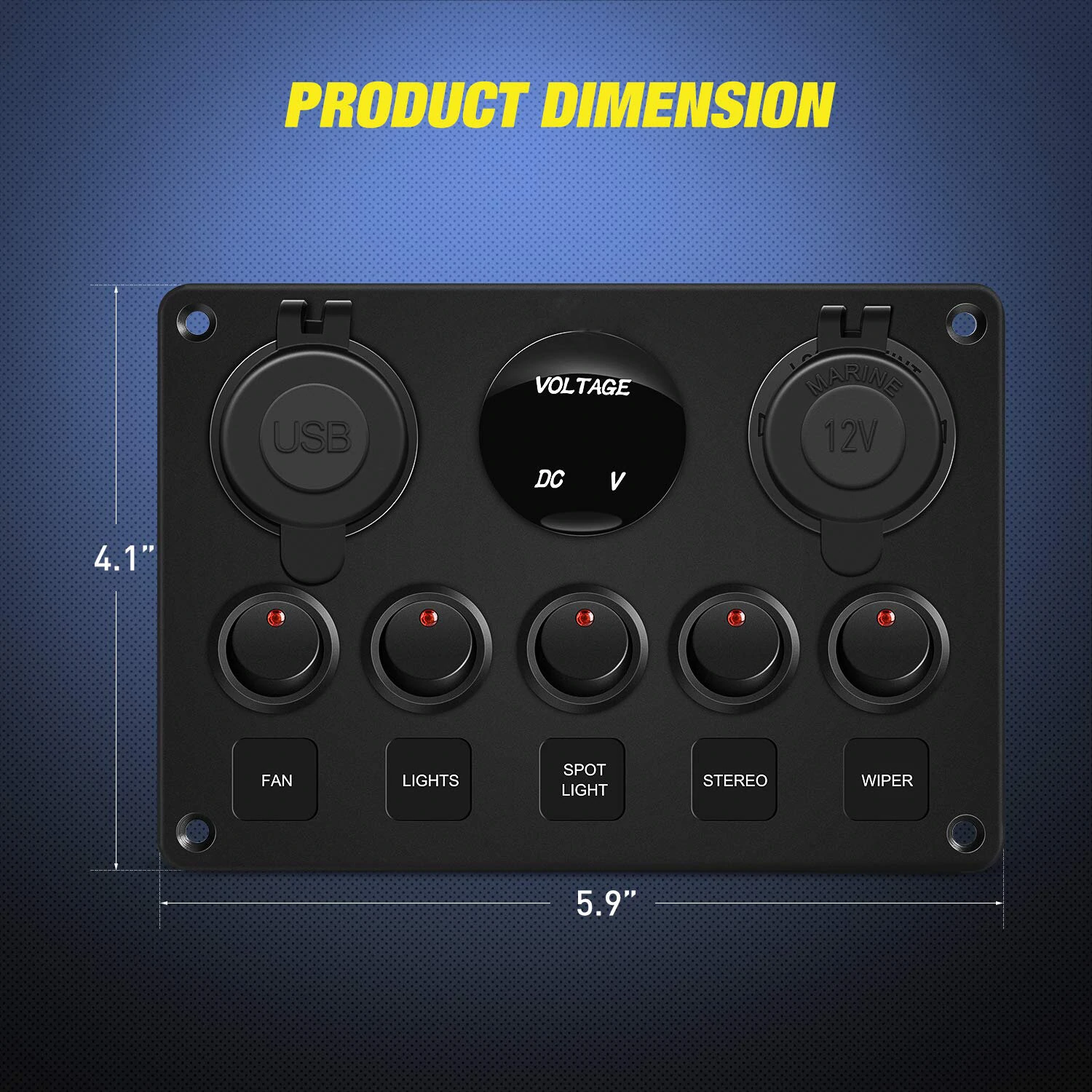 Multifunctional Rocker Switch Backlit Dual USB Charger Voltage Meter 12V Socket Switch Panel with Inline Fuse for RV Car Boat Truck Trailer — view 8