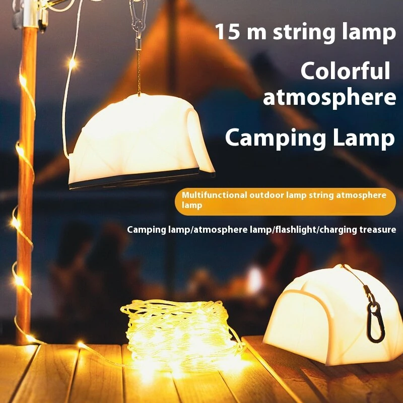 Multifunctional Tent-Shaped LED Lantern With Retractable 10m/15m String Lights Built-in XTE Spotlight Rechargeable Portable Camping & Emergency Light — view 4