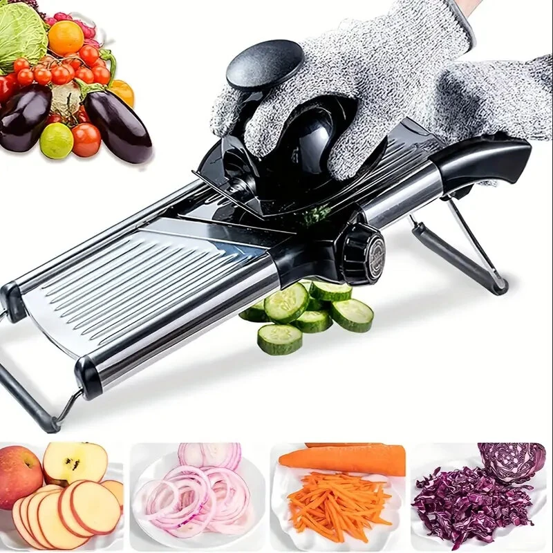 Multifunctional Vegetable Cutter Grater Food Slicer Adjustable Thickness for Cheese Fruits Vegetables Stainless Steel Food Cutter Slicer Dicer with Extra Brush for Kitchen — Pricio