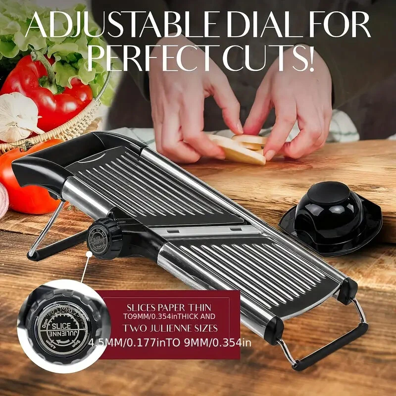 Multifunctional Vegetable Cutter Grater Food Slicer Adjustable Thickness for Cheese Fruits Vegetables Stainless Steel Food Cutter Slicer Dicer with Extra Brush for Kitchen — view 3