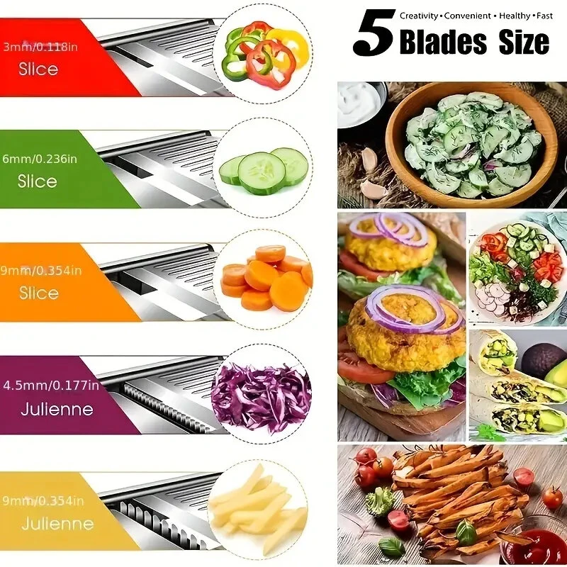 Multifunctional Vegetable Cutter Grater Food Slicer Adjustable Thickness for Cheese Fruits Vegetables Stainless Steel Food Cutter Slicer Dicer with Extra Brush for Kitchen — view 5