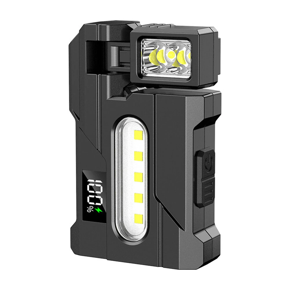 Multipurpose Dual Light Source LED Keychain Flashlight LCD Display Rotatable Pocket Work Light with Metal Clip EDC Torch for Outdoor Camping Hiking Emergency — Multipurpose
