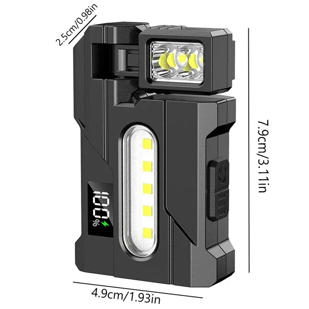 Multipurpose Dual Light Source LED Keychain Flashlight LCD Display Rotatable Pocket Work Light with Metal Clip EDC Torch for Outdoor Camping Hiking Emergency — view 10