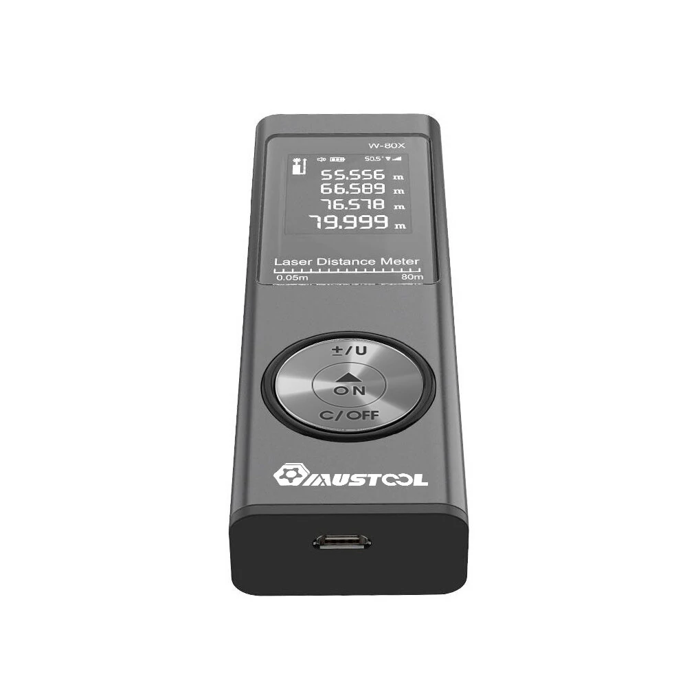 MUSTOOL 80m Digital Mini Laser Rangefinder with Electronic Angle Sensor M/In/Ft Unit Switching USB Charging Pythagorean Mode Distance Area Volume Measure Laser Distance Meter — view 5