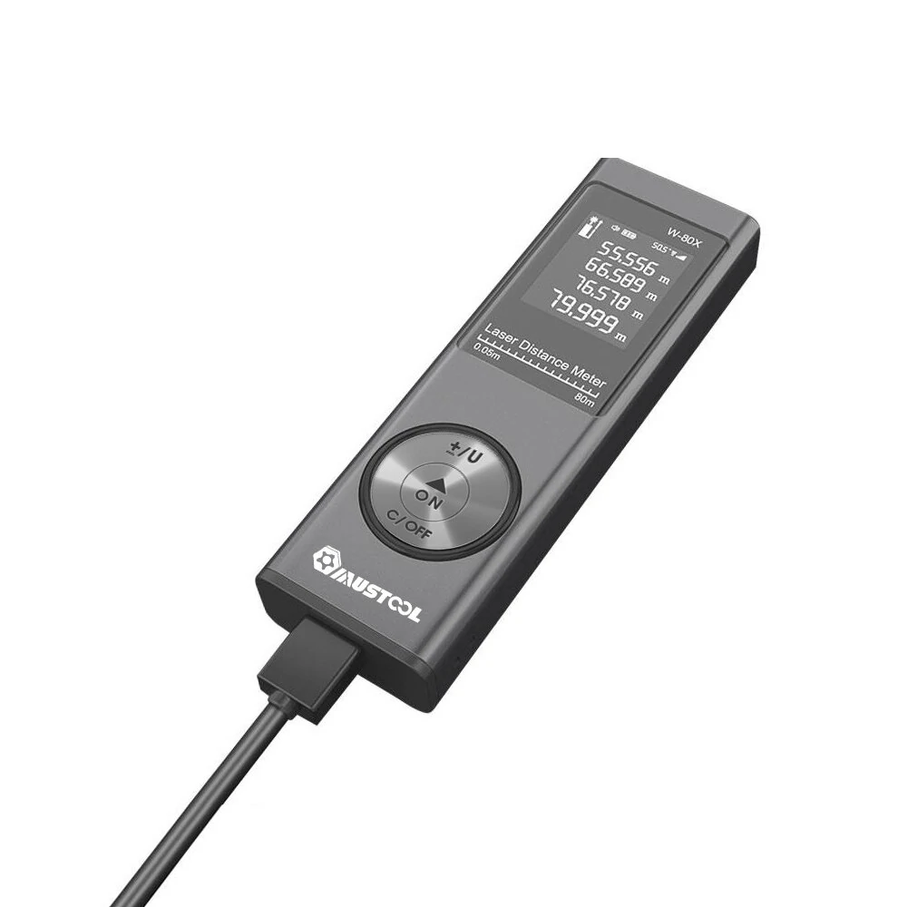 MUSTOOL 80m Digital Mini Laser Rangefinder with Electronic Angle Sensor M/In/Ft Unit Switching USB Charging Pythagorean Mode Distance Area Volume Measure Laser Distance Meter — view 6