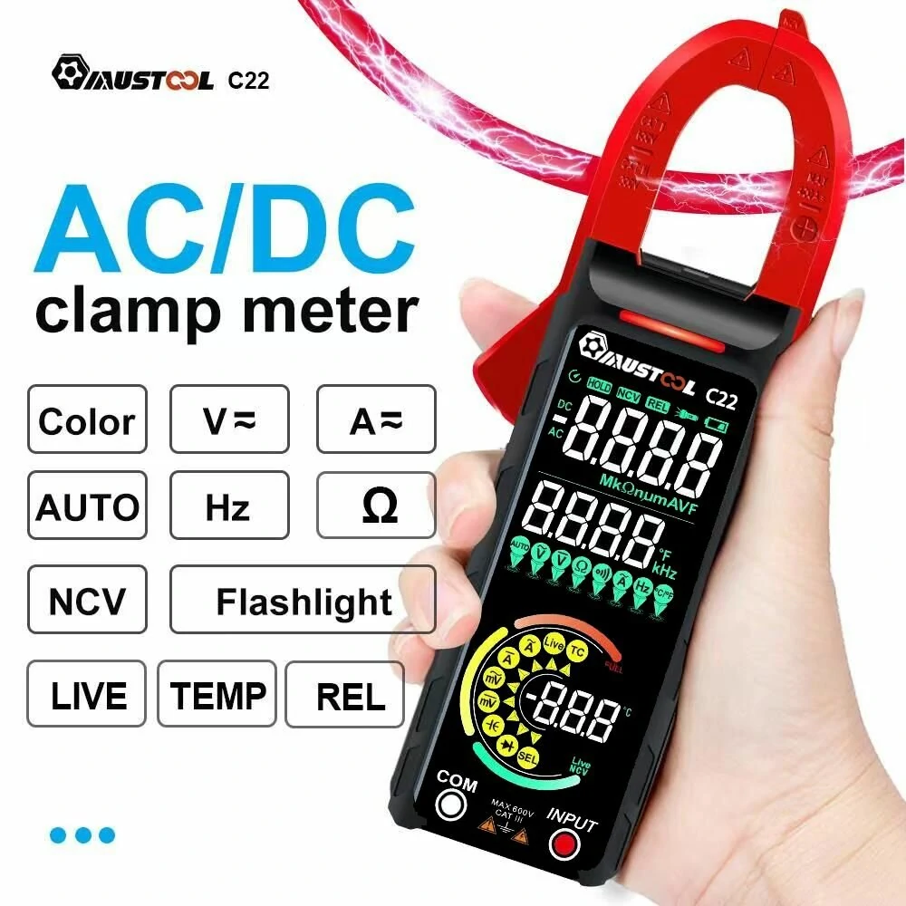 Mustool C22 Digital Clamp Meter 400A High Precision AC Current Measure with Live Wire Recognition NCV Induction Detection Dual VA Color Screen