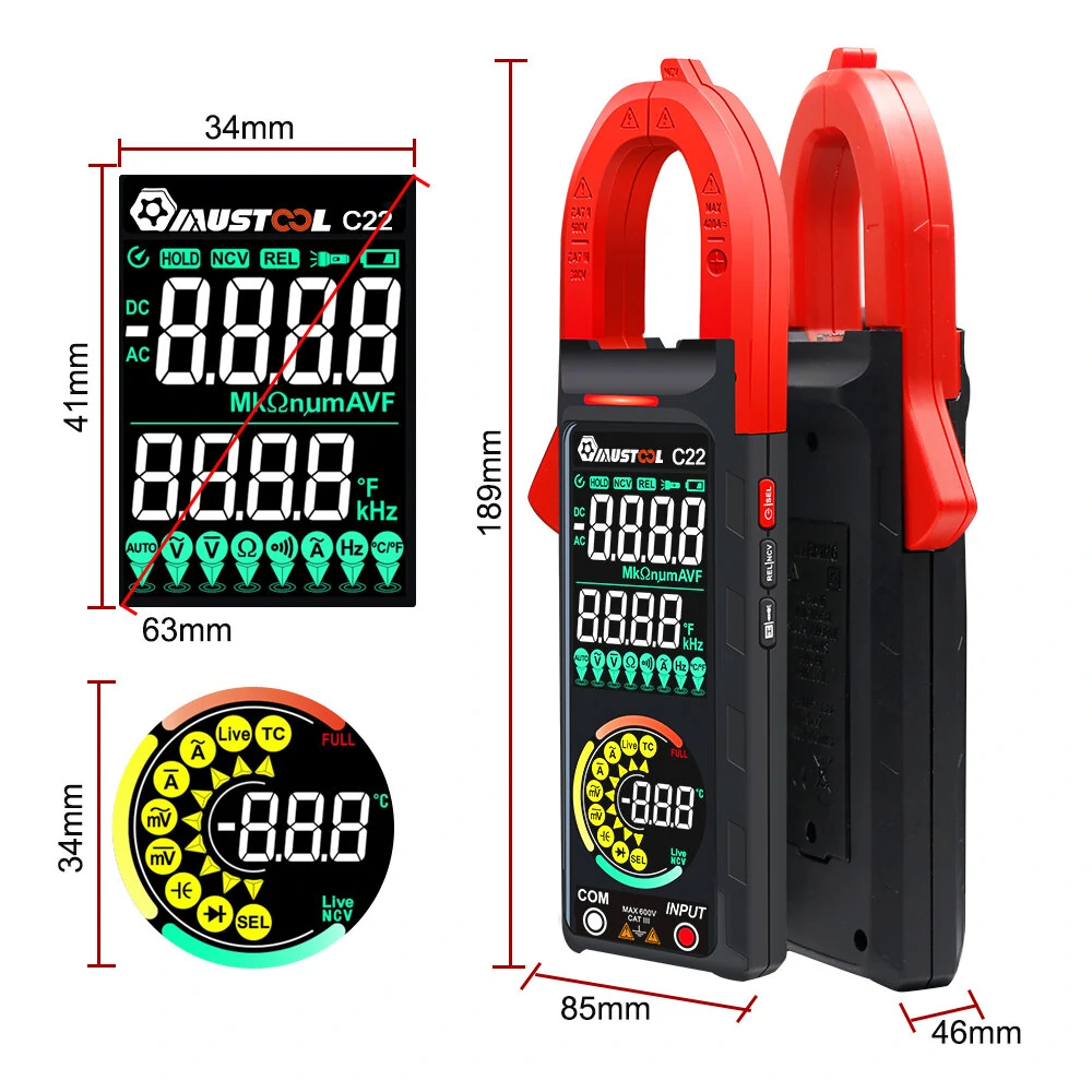 Mustool C22 Digital Clamp Meter 400A High Precision AC Current Measure with Live Wire Recognition NCV Induction Detection Dual VA Color Screen — view 10