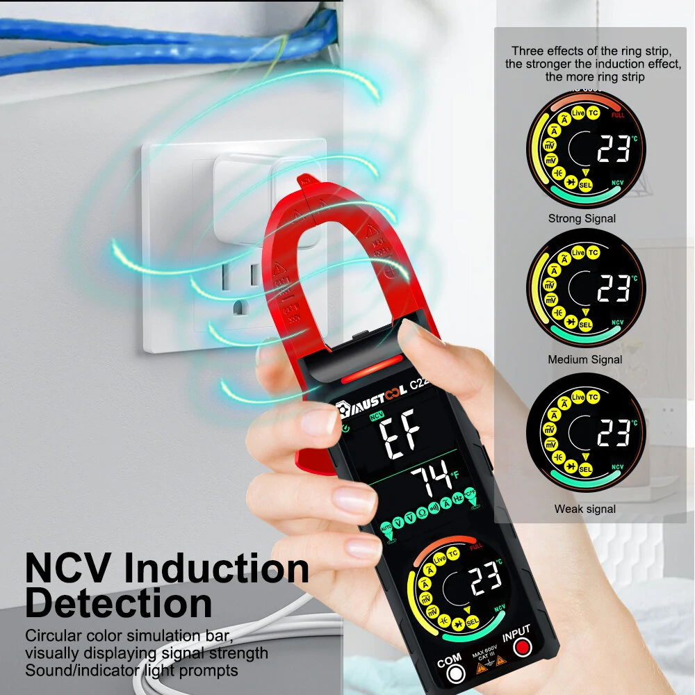 Mustool C22 Digital Clamp Meter 400A High Precision AC Current Measure with Live Wire Recognition NCV Induction Detection Dual VA Color Screen — view 7