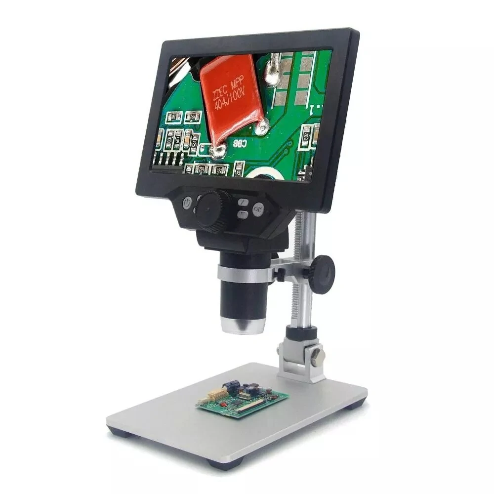 MUSTOOL G1200 Digital Microscope 12MP 7 Inch Large Color Screen Large base LCD Display 1-1200X Continuous Amplification Magnifier with Aluminum Alloy Stand Power Supply Version — MUSTOOL