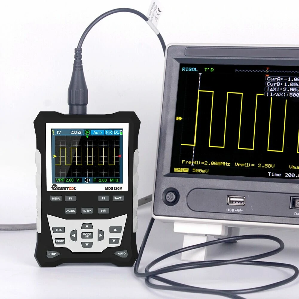 MUSTOOL MDS120M Professional Digital Oscilloscope 120MHz Analog Bandwidth 500MS/s Sampling Rate 320x240 LCD Screen Support Waveform Storage with Backlight — MUSTOOL