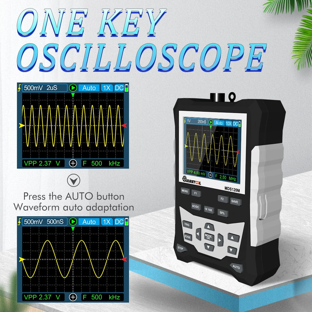 MUSTOOL MDS120M Professional Digital Oscilloscope 120MHz Analog Bandwidth 500MS/s Sampling Rate 320x240 LCD Screen Support Waveform Storage with Backlight — view 6
