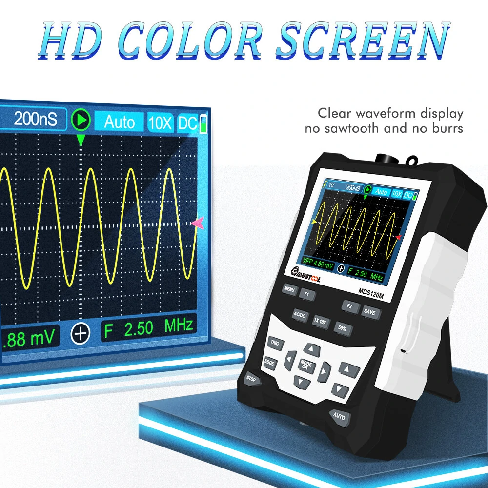 MUSTOOL MDS120M Professional Digital Oscilloscope 120MHz Analog Bandwidth 500MS/s Sampling Rate 320x240 LCD Screen Support Waveform Storage with Backlight — view 9