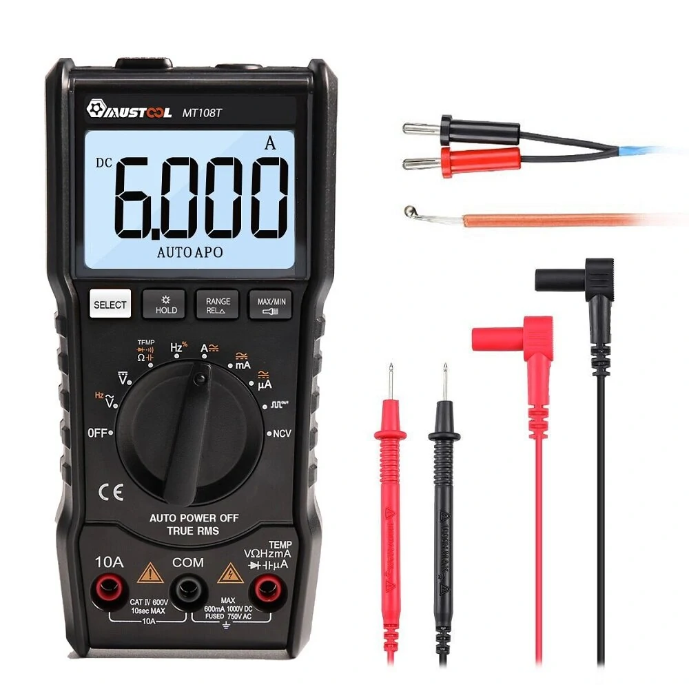 MUSTOOL MT108T True RMS NCV Temperature Tester Digital Multimeter 6000 Counts Backlight AC DC Current/Voltage Resistance Frequency Capacitance — MUSTOOL