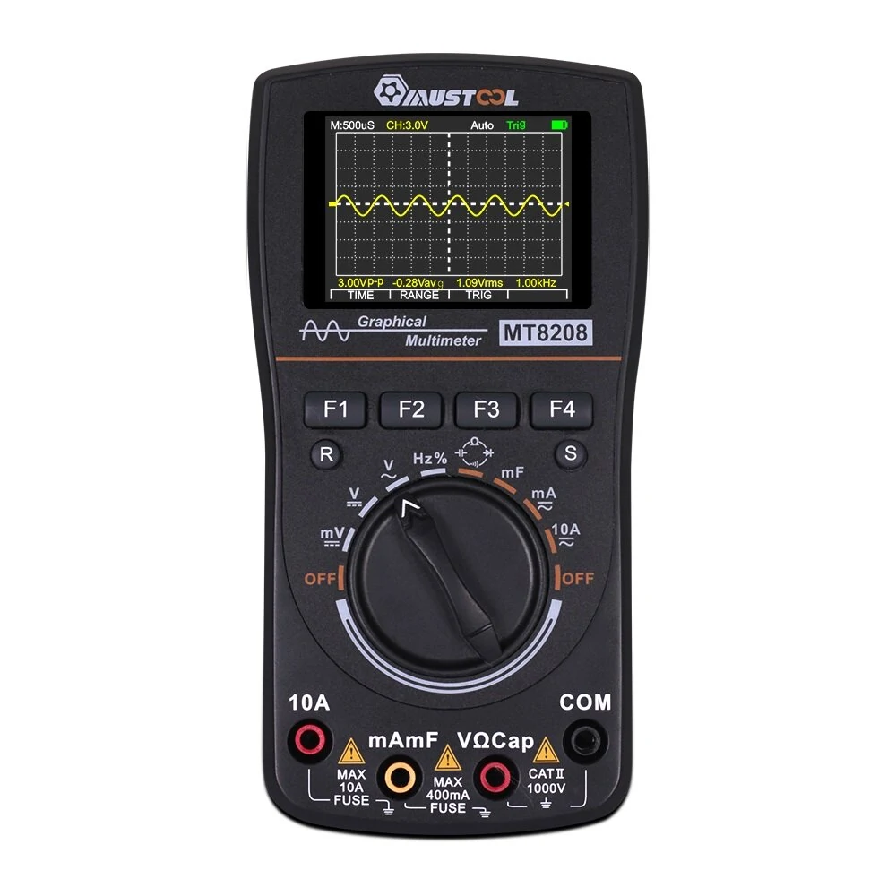 MUSTOOL MT8208 Intelligent Graphical Digital Oscilloscope Multimeter 2 in 1 With 2.4 Inches Color Screen 1MHz Bandwidth 2.5Msps Sampling Rate for DIY and Electronic Test Upgraded from MT8206 — view 3