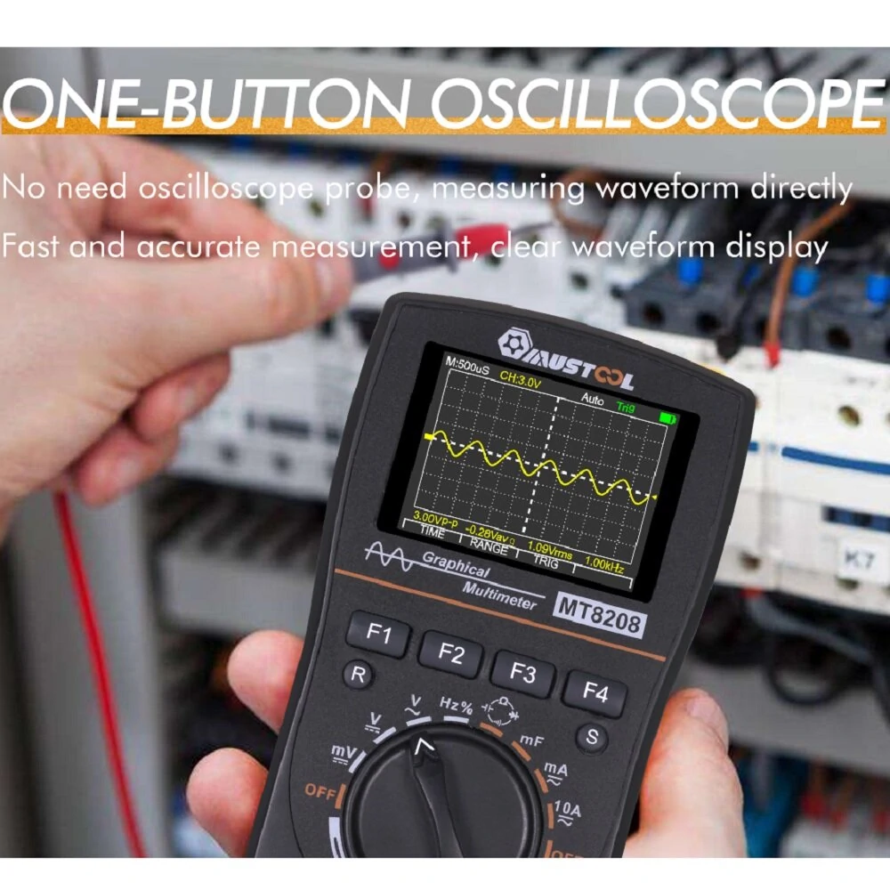 MUSTOOL MT8208 Intelligent Graphical Digital Oscilloscope Multimeter 2 in 1 With 2.4 Inches Color Screen 1MHz Bandwidth 2.5Msps Sampling Rate for DIY and Electronic Test Upgraded from MT8206 — view 6