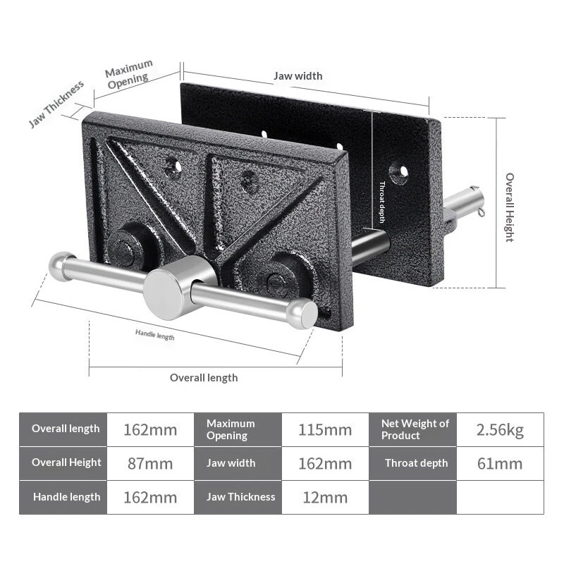 MYTEC Heavy Duty Ductile Cast Iron Bench Vise 6-3/8" Jaw Width 4-1/2" Max Opening Quick Release Industrial Workbench Clamp for Drill Press — view 3