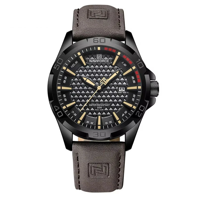 NAVIFORCE Men Casual Sport Watch Calendar Quartz Wrist Watch Waterproof Shock Resistant Men Watches Leather Strap — NAVIFORCE