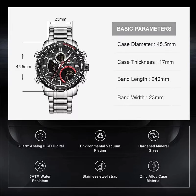NAVIFORCE Multi-function Men Watch Night Light Waterproof Quartz Watch Timepiece Chronograph Date Sport Watch for Male — view 3