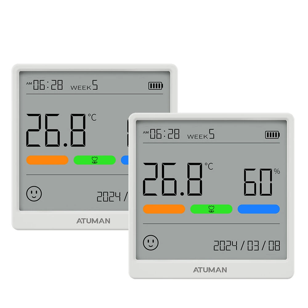 NEW 1/2PCS Atuman THSE Temperature and Humidity Meter with Ultra-Sensitive Sensors Type-C Rechargeable Wide Range Monitoring Clear LCD Display and Power Failure Memory — view 2